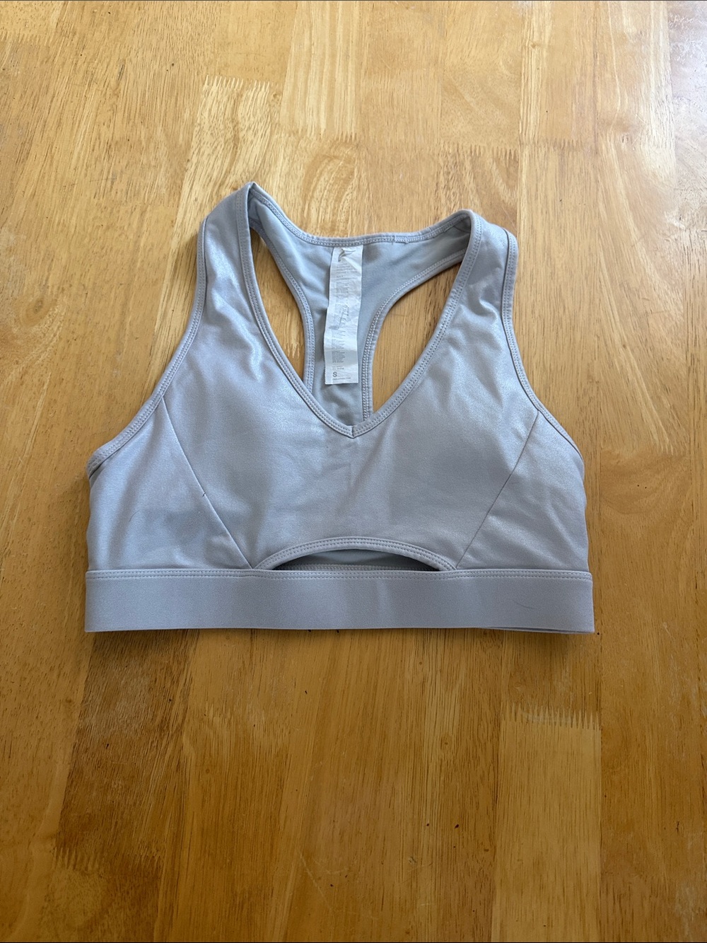 Fabletics Light Gray V‑Neck Racerback Sports Bra